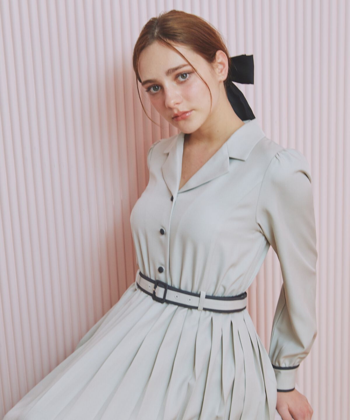 REDYAZEL「バイカラープリーツシャツワンピース」|ワンピース|