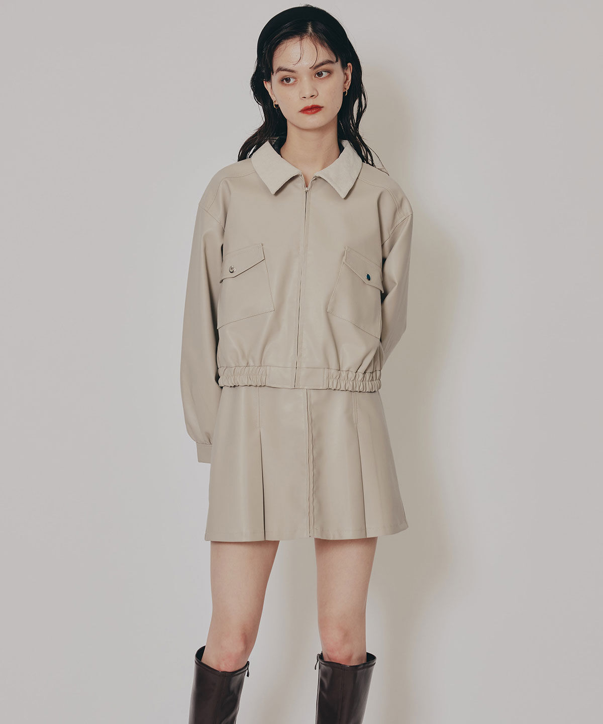 REDYAZEL「フェイクレザーBOXプリーツミニスカート」|フレア|