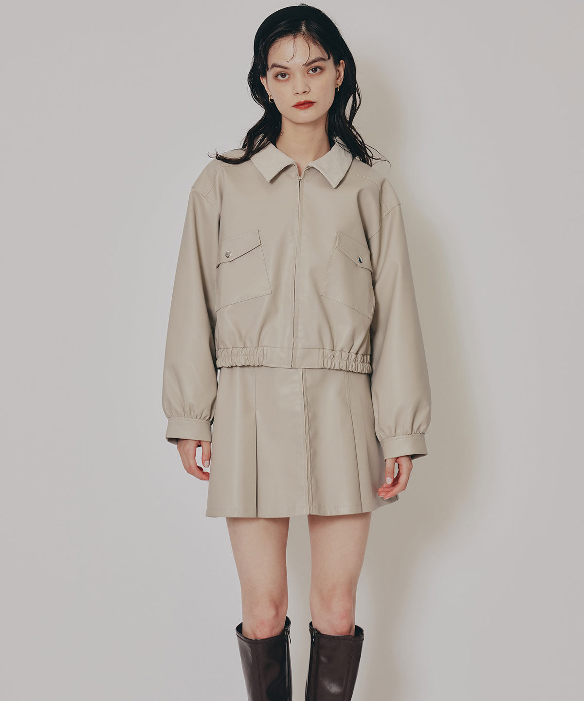 REDYAZEL「フェイクレザージップブルゾン」|ブルゾン・スタジャン|