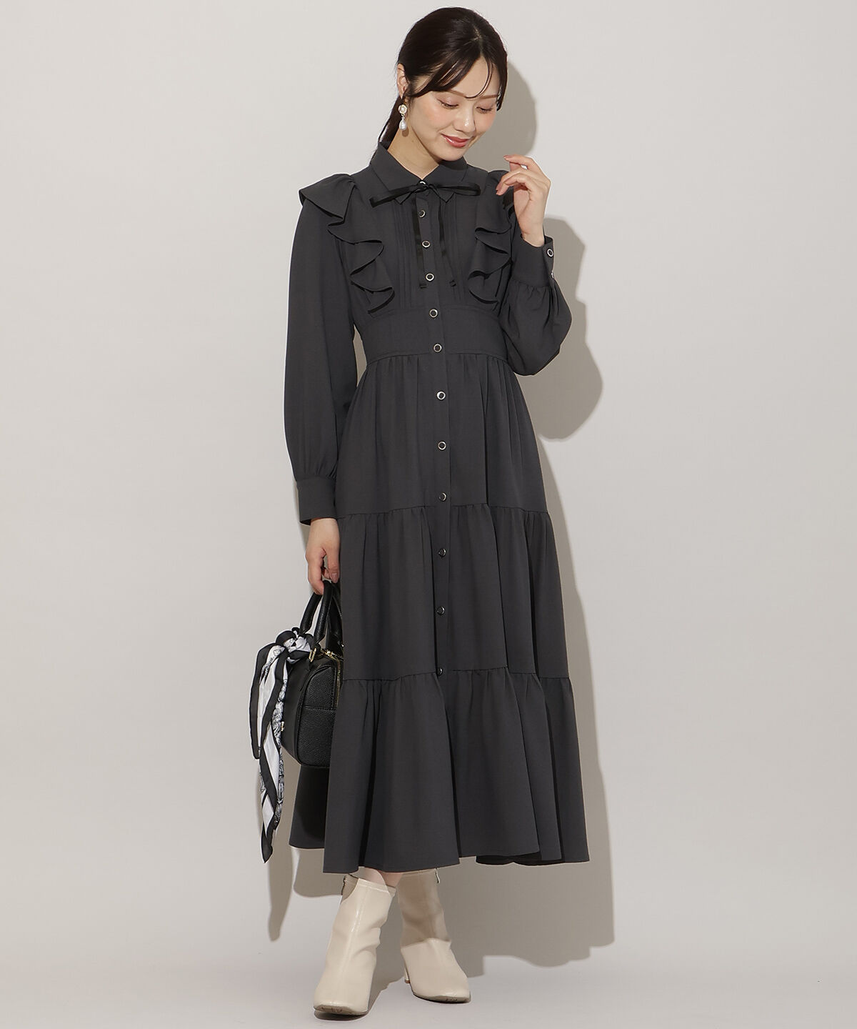 WILLSELECTION「リボンタイティアードシャツワンピース」|ワンピース|ﾁｬｺｰﾙｸﾞﾚｰ