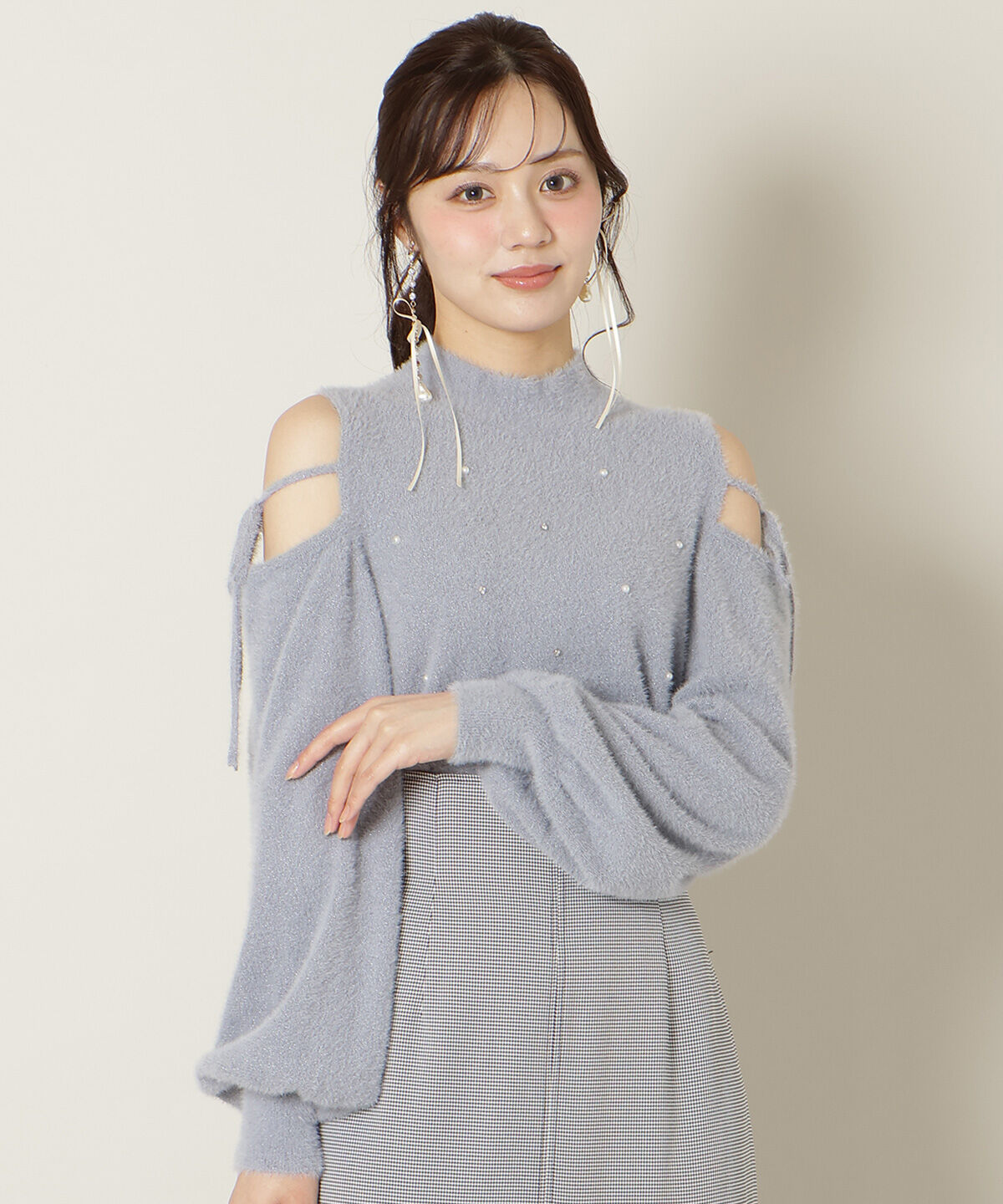 WILLSELECTION「パールビジューフェザーニットトップス」|ニット・セーター|ブルー