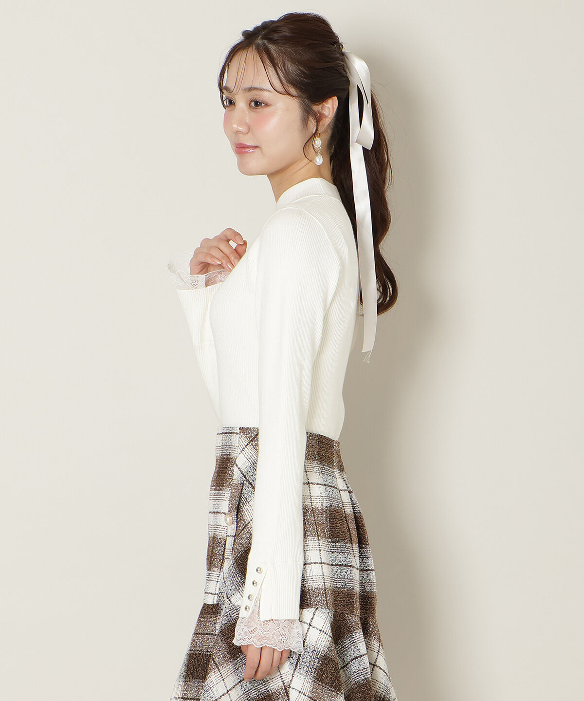 WILLSELECTION「袖口レースハイネックリブニット」|ニット・セーター|