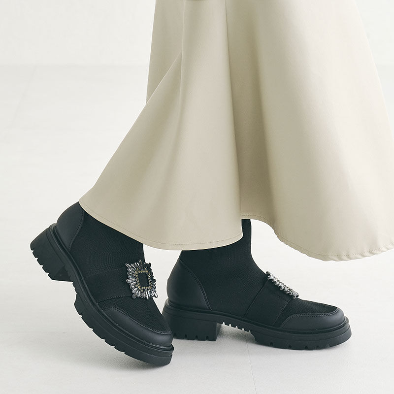 ORiental TRaffic「バックルビジューニットブーツ/31437」|ショートブーツ|