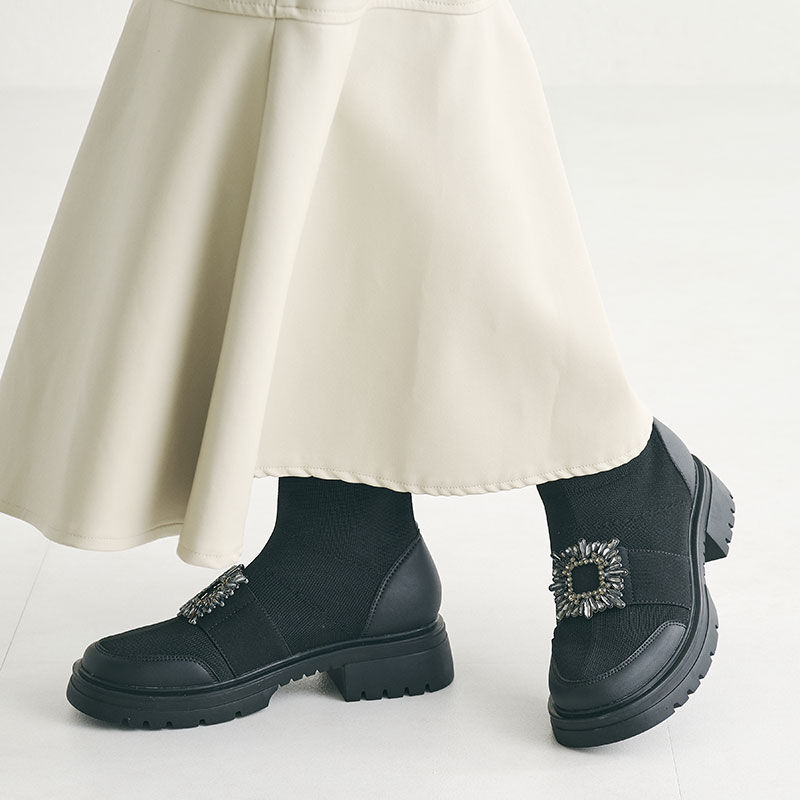 ORiental TRaffic「バックルビジューニットブーツ/31437」|ショートブーツ|