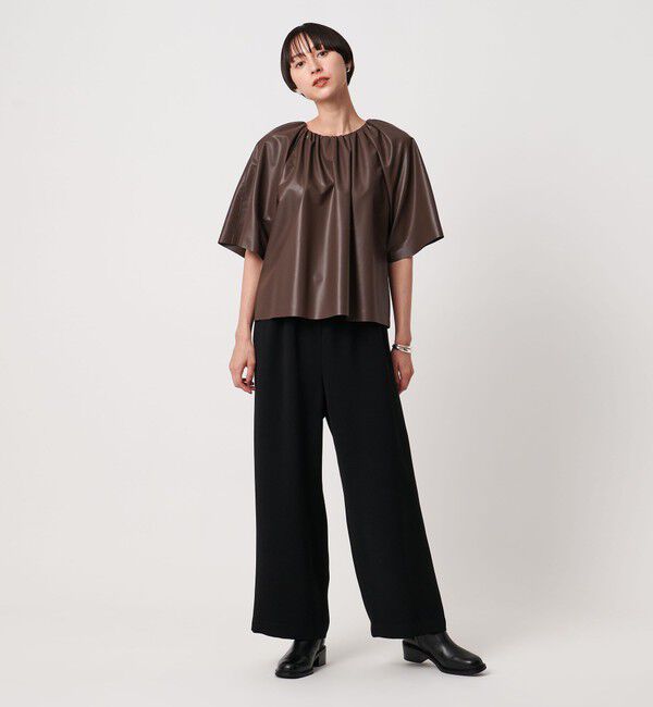 UNITED ARROWS「レザーライク ギャザー ブラウス ウォッシャブル」|シャツ・ブラウス|