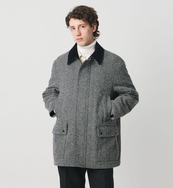 UNITED ARROWS「ヘリンボーン ミドルレングス フィールドジャケット」|テーラードジャケット|BLACK