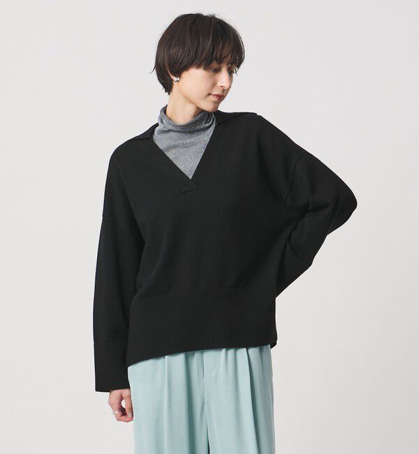 UNITED ARROWS「ウール スキッパーニット」|ニット・セーター|BLACK