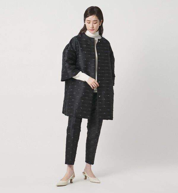 UNITED ARROWS「リボン カットジャガード コート」|ノーカラージャケット|