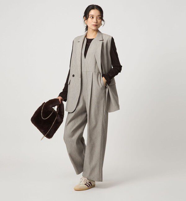 UNITED ARROWS green label relaxing「［size SHORT/TALLあり］ツイードライク キーネック オールインワン」|オールインワン|