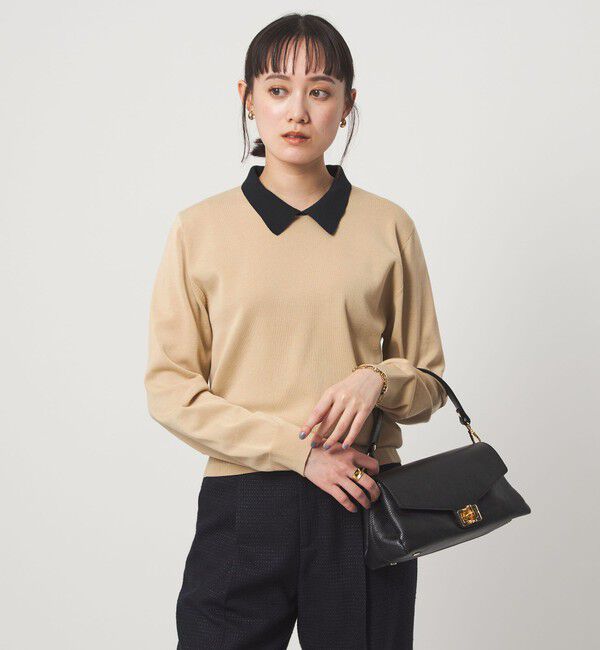 UNITED ARROWS green label relaxing「襟付き ロングスリーブ プルオーバー ニット ウォッシャブル」|ニット・セーター|BEIGE