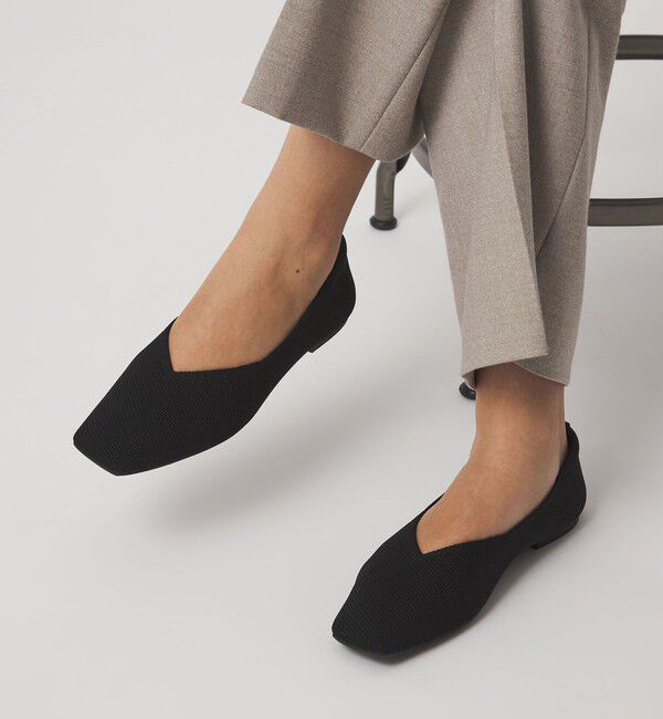 UNITED ARROWS green label relaxing「ウェルネス ニット スクエアVカット シューズ 撥水 ウォッシャブル」|バレエシューズ|