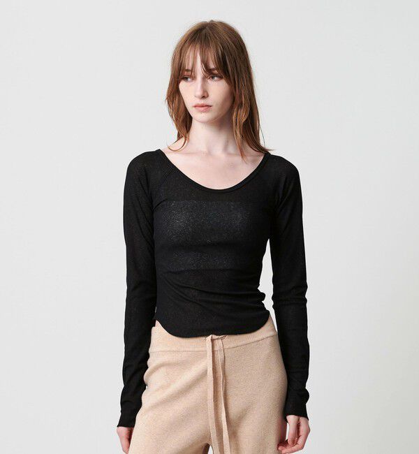 ATTISESSION「＜ATTISESSION＞ワッフル ローカットネック トップス」|Tシャツ・カットソー|BLACK