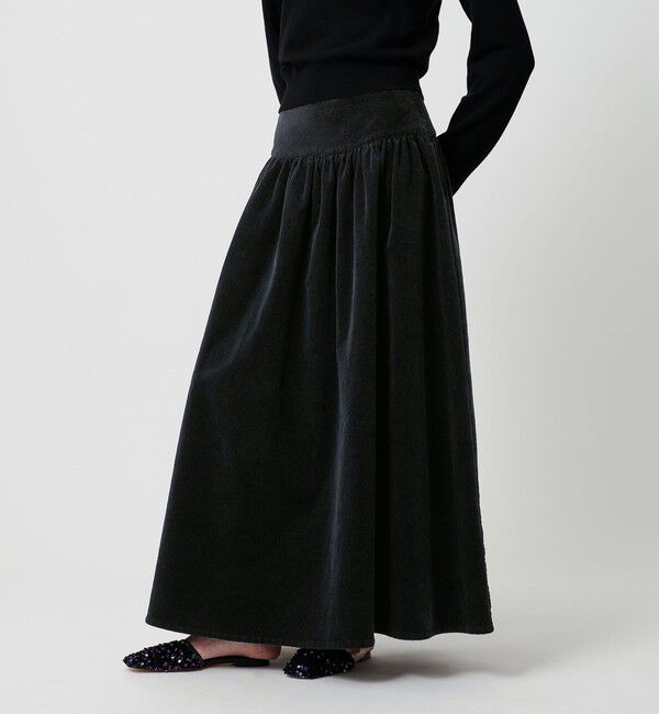 ATTISESSION「＜ATTISESSION＞コーデュロイ ロング スカート」|スカート|BLACK