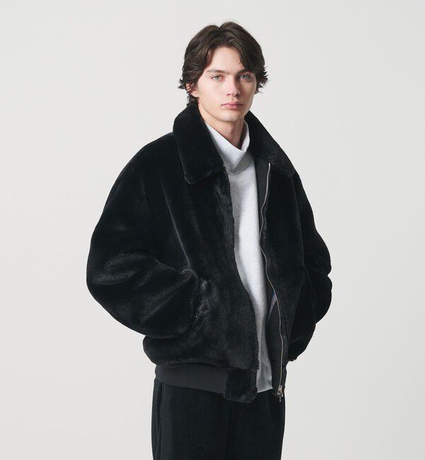 MONKEY TIME「ファーライク ミリタリー ブルゾン」|その他|BLACK