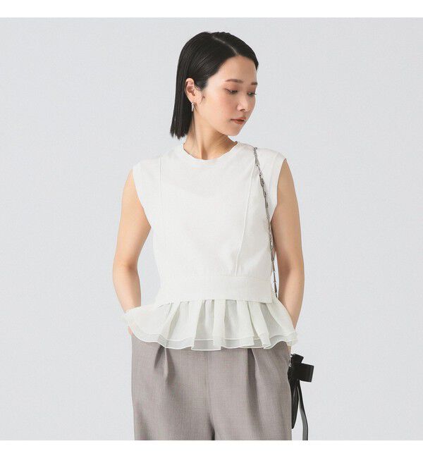 Ray BEAMS 「シアー ペプラム クルーネック ノースリーブ ニット」|ニット・セーター|