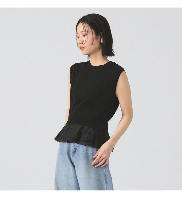 Ray BEAMS 「シアー ペプラム クルーネック ノースリーブ ニット」|ニット・セーター|