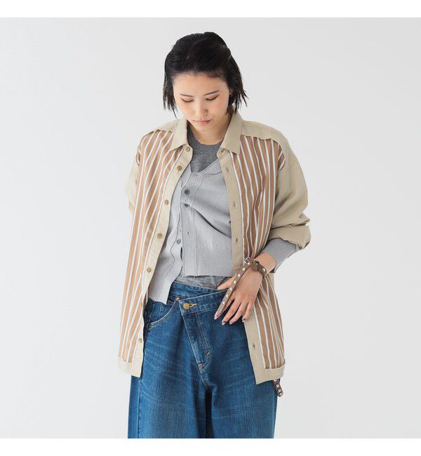 BEAMSBOY「maturely / ストライプ アンド ソリッド カットオフ ロングスリーブ シャツ」|シャツ・ブラウス|