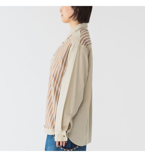 BEAMSBOY「maturely / ストライプ アンド ソリッド カットオフ ロングスリーブ シャツ」|シャツ・ブラウス|