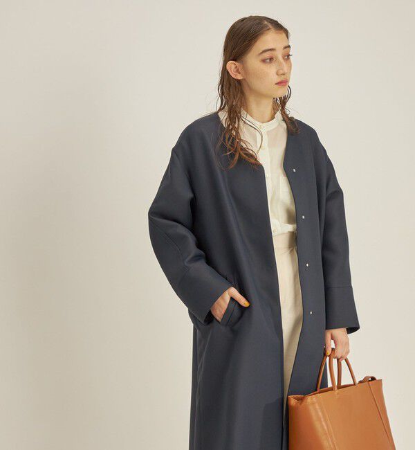 SHIPS for women「トリプルクロス ノーカラー コート◇」|ノーカラーコート|ネイビー