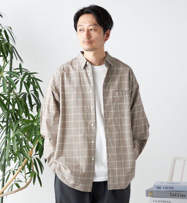 SHIPS any「SHIPS any: オーバーサイズ レギュラーカラー チェック／ストライプ 長袖 シャツ◇」|シャツ・ブラウス|キャメル