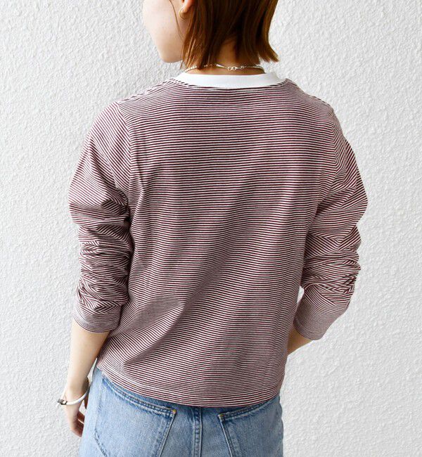 SHIPS for women「【WEB限定】〈洗濯機可能〉刺繍 デザイン ボーダー リンガー TEE」|Tシャツ・カットソー|