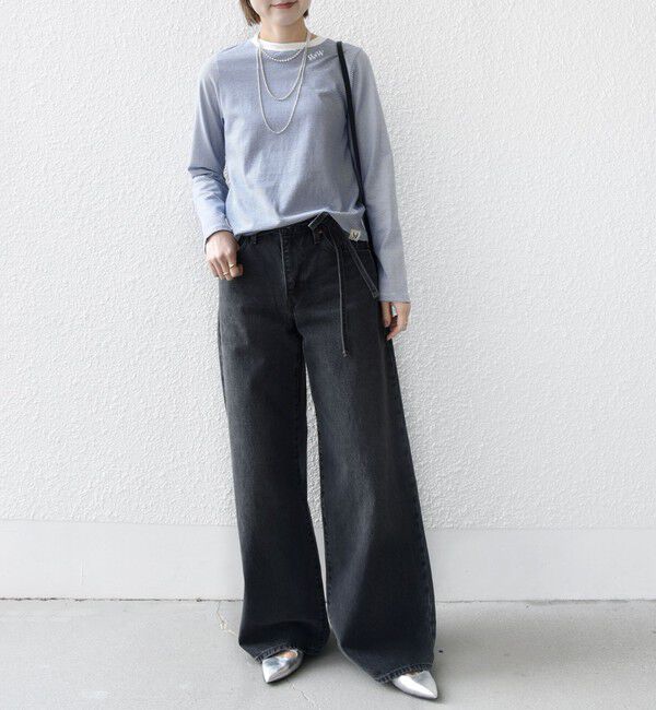 SHIPS for women「【WEB限定】〈洗濯機可能〉刺繍 デザイン ボーダー リンガー TEE」|Tシャツ・カットソー|