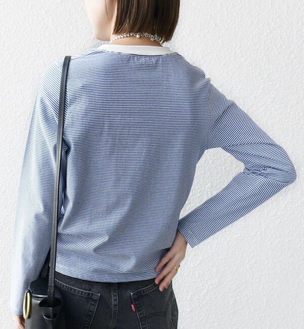 SHIPS for women「【WEB限定】〈洗濯機可能〉刺繍 デザイン ボーダー リンガー TEE」|Tシャツ・カットソー|