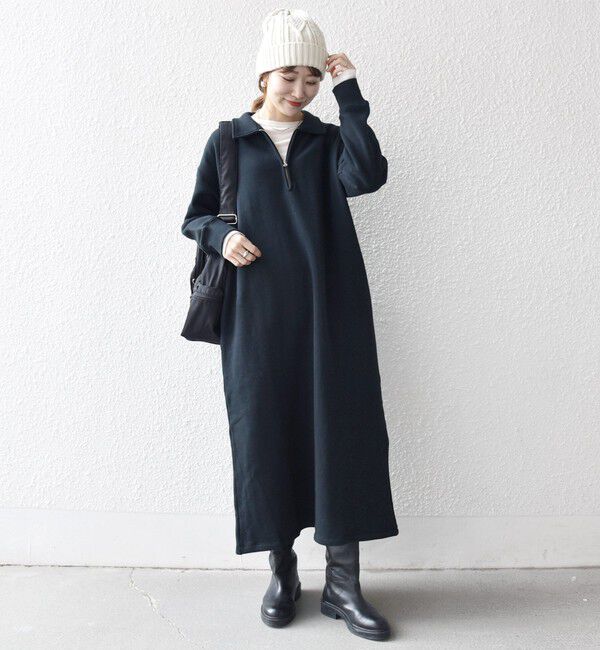 SHIPS any「SHIPS any:〈洗濯機可能〉USA コットン 裏起毛 ハーフジップ ワンピース」|ワンピース|