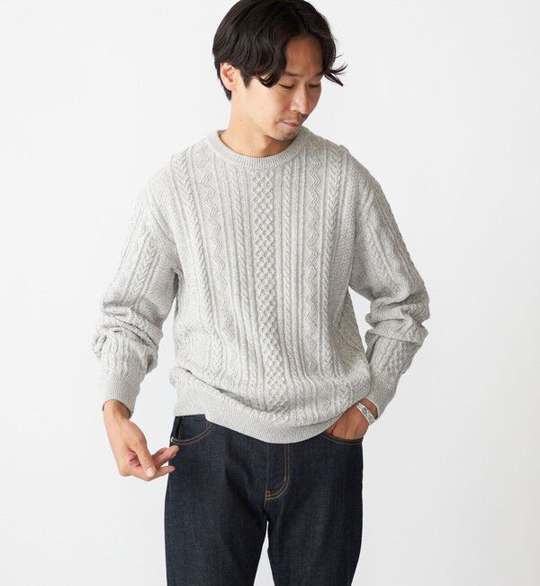 SHIPS「SHIPS:〈手洗い可能〉コットン ウール アラン クルーネック プルオーバー ニット」|ニット・セーター|