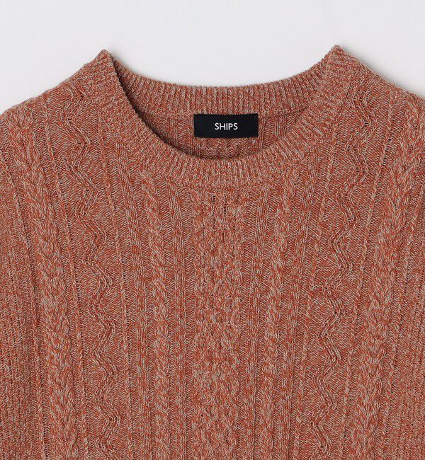 SHIPS「SHIPS:〈手洗い可能〉コットン ウール アラン クルーネック プルオーバー ニット」|ニット・セーター|