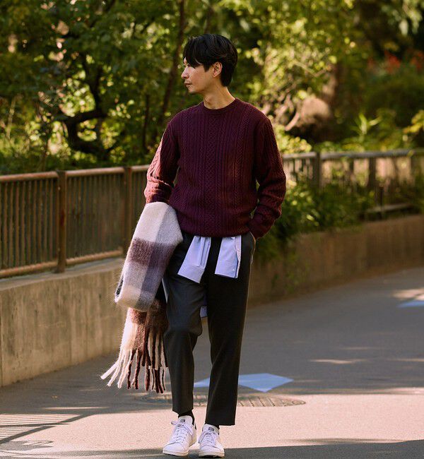 SHIPS「SHIPS:〈手洗い可能〉コットン ウール アラン クルーネック プルオーバー ニット」|ニット・セーター|