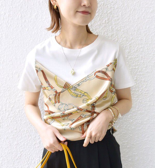 SHIPS for women「【WEB限定】〈手洗い可能〉スカーフ コンビ TEE」|Tシャツ・カットソー|ホワイト