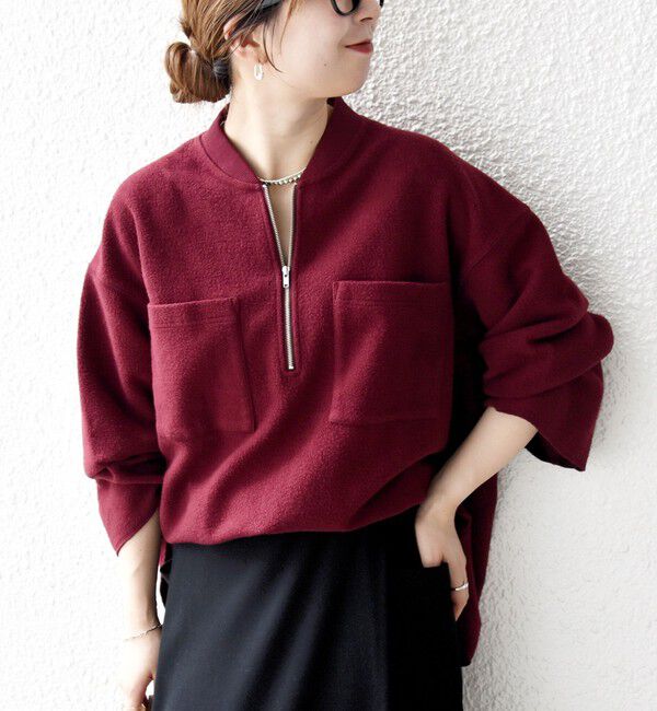SHIPS any「SHIPS any:〈洗濯機可能〉フリース ライク ハーフジップ ポケット プルオーバー」|Tシャツ・カットソー|ワイン
