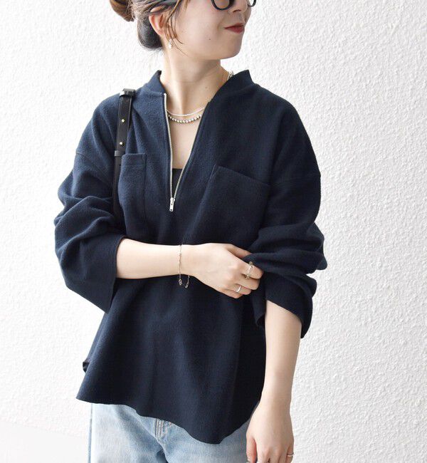 SHIPS any「SHIPS any:〈洗濯機可能〉フリース ライク ハーフジップ ポケット プルオーバー」|Tシャツ・カットソー|ネイビー
