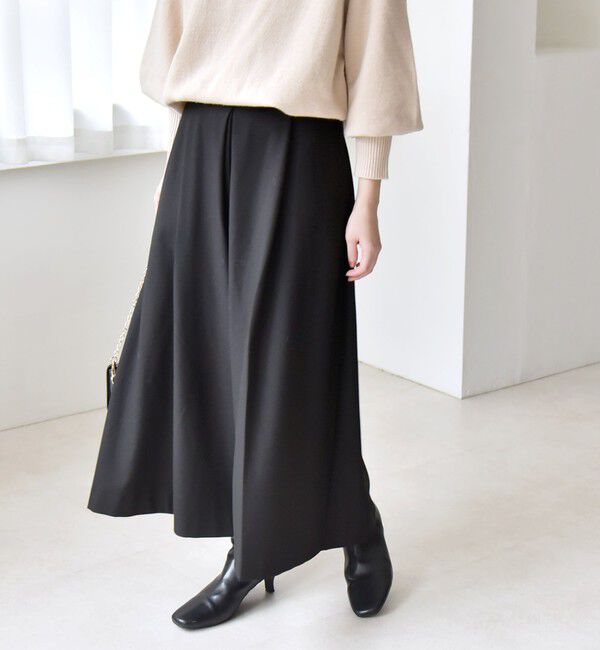quaranciel「quaranciel:〈洗濯機可能〉ウォーム タック ワイド キュロット パンツ」|その他|ブラック
