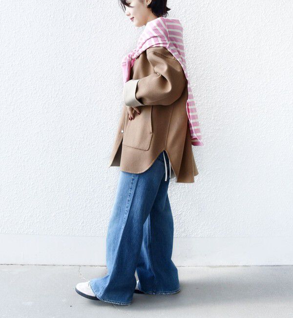 SHIPS for women「セミ 梳毛 配色 リバー ノーカラー コート」|ノーカラーコート|