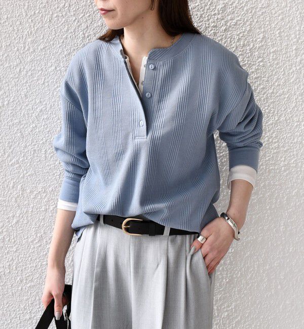 SHIPS Colors 「SHIPS Colors:〈手洗い可能〉変形ワッフル ヘンリーネック プルオーバー」|Tシャツ・カットソー|