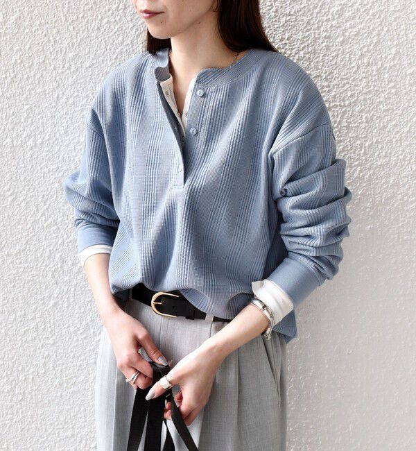 SHIPS Colors 「SHIPS Colors:〈手洗い可能〉変形ワッフル ヘンリーネック プルオーバー」|Tシャツ・カットソー|