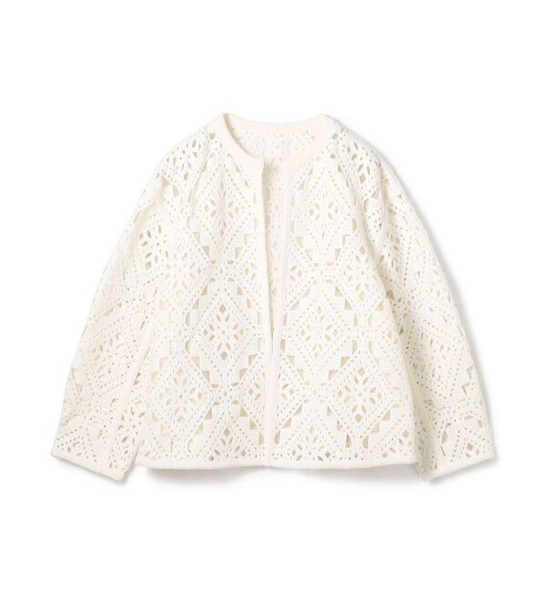 Ballsey「ダイヤモチーフエンブロイダリー クルーネックジャケット」|ノーカラージャケット|11 ホワイト