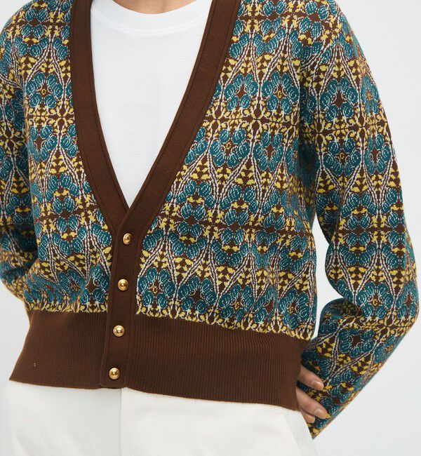 CABaN「コットンカシミヤストレッチ ジャカードプリントVネックカーディガン」|カーディガン|