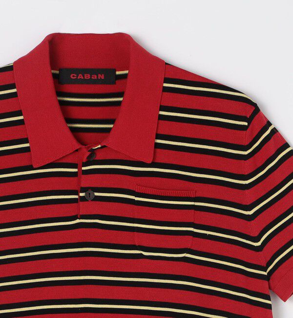 CABaN「コットンストライプ ポロハーフスリーブプルオーバー」|ニット・セーター|