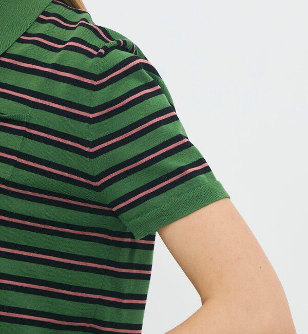 CABaN「コットンストライプ ポロハーフスリーブプルオーバー」|ニット・セーター|