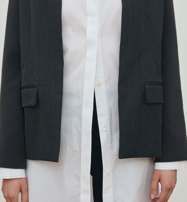 DES PRES「ウールファブリックコンビ クルーネックジャケット」|ノーカラージャケット|
