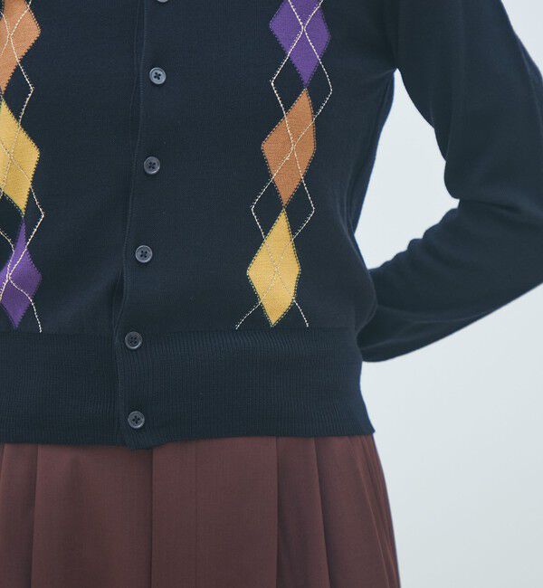 MACPHEE「プレーンウールアーガイル クルーネックカーディガン」|カーディガン|