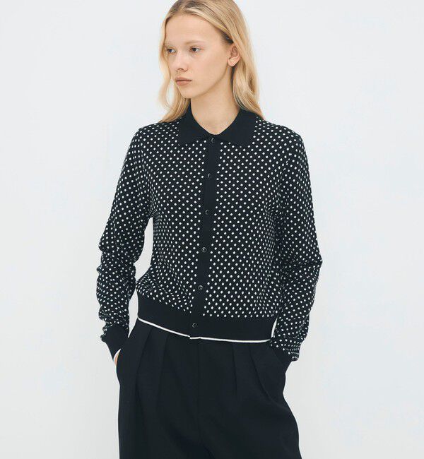 CABaN「コットンカシミヤ ドットジャカードポロカーディガン」|カーディガン|