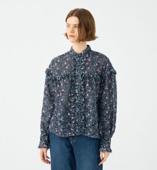 SOULEIADO「ラメカットジャカード カラーフリルブラウス」|シャツ・ブラウス|