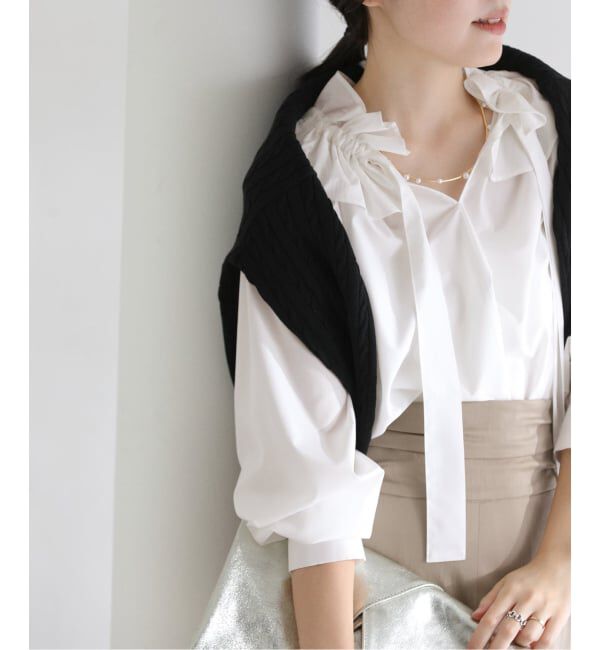  「【洗える】フリルカラーブラウス」|シャツ・ブラウス|ホワイト