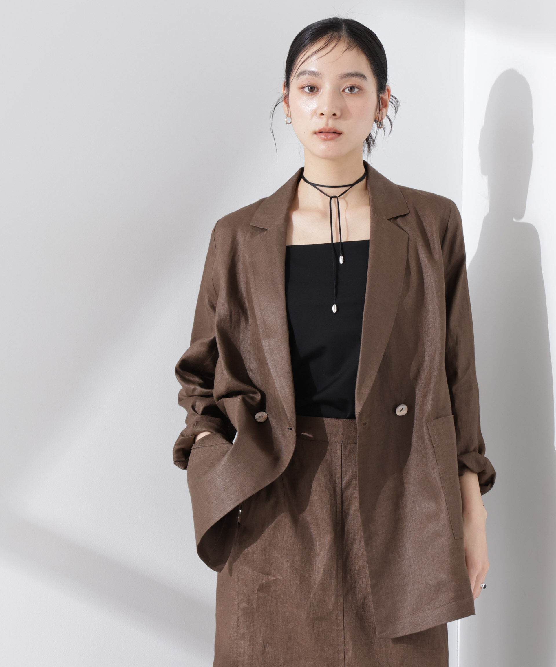 nano･universe「ヨーロピアンフラックス シアージャケット（セットアップ可）」|テーラードジャケット|ブラウン