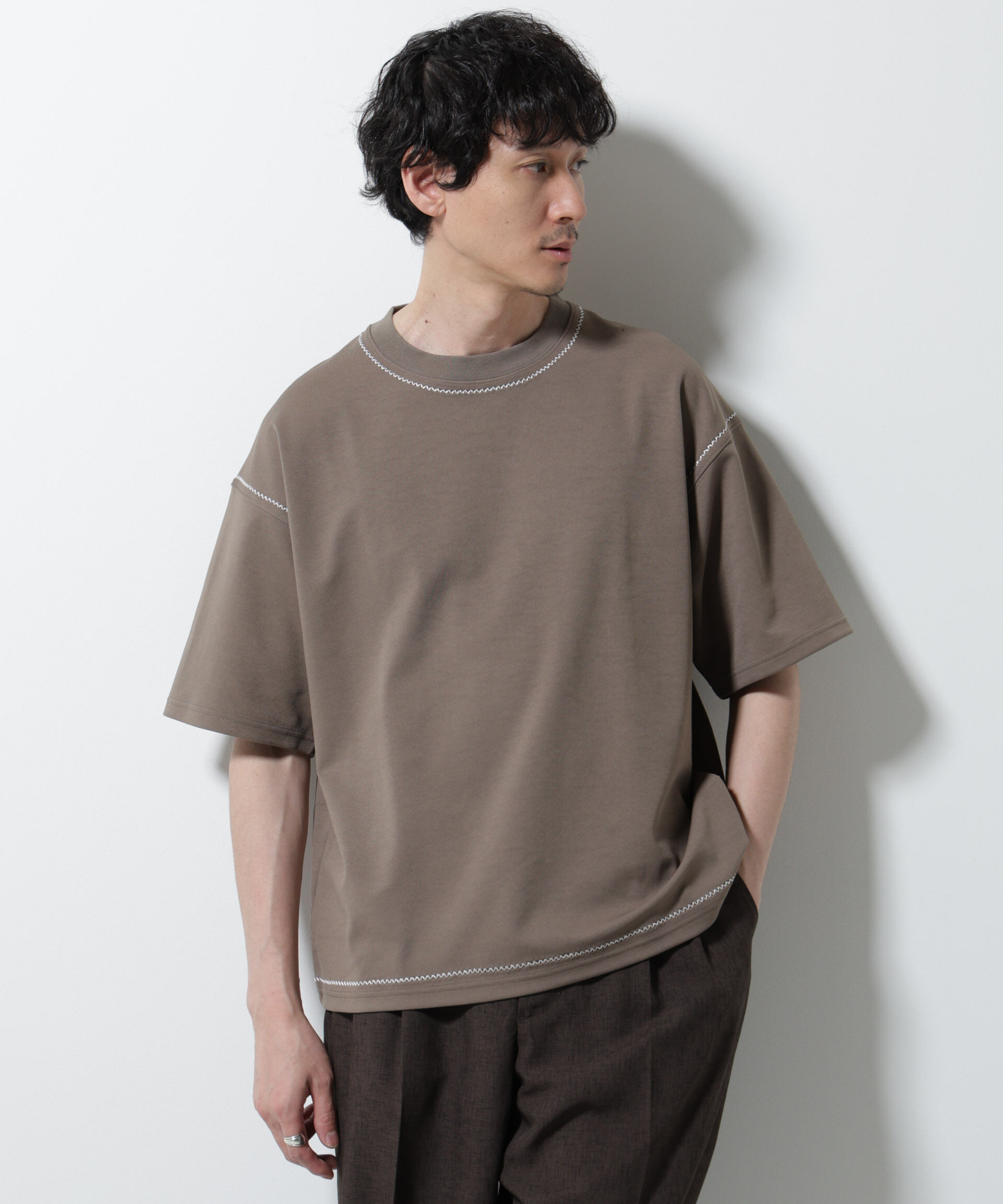 nano･universe「テクニックステッチTシャツ 半袖」|Tシャツ・カットソー|モカ3