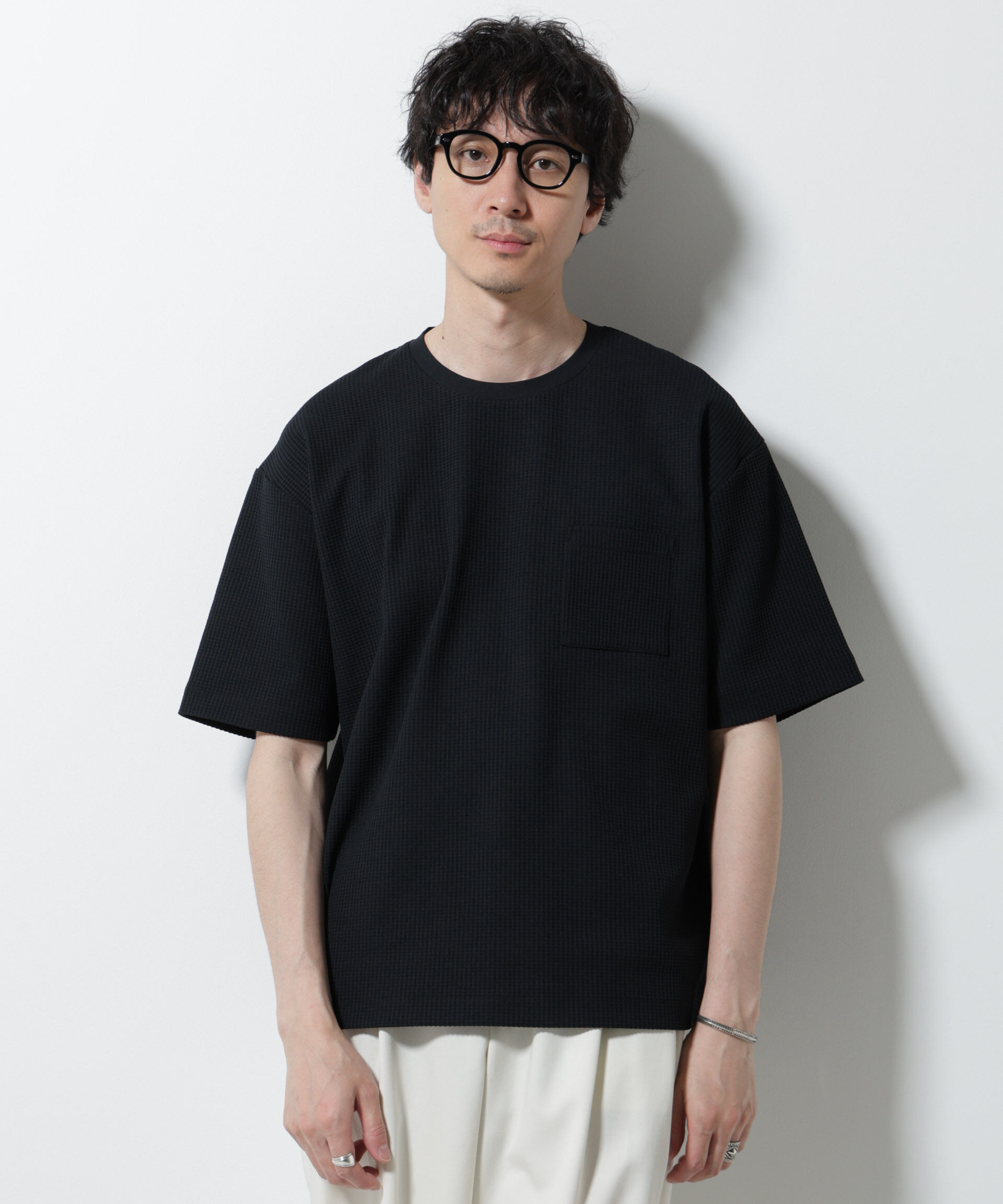 nano･universe「ドライソフトワッフルTシャツ 半袖」|Tシャツ・カットソー|ブラック